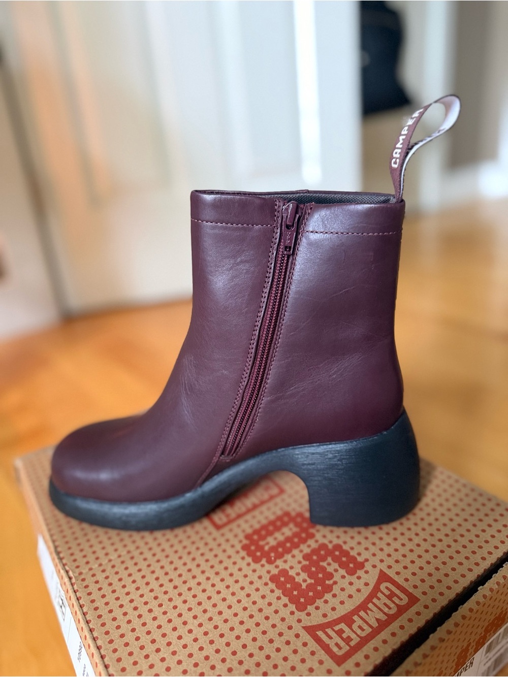NWT Camper Thelma II Burgundy Leather Platform Ankle Boots - Picture 5 of 10
